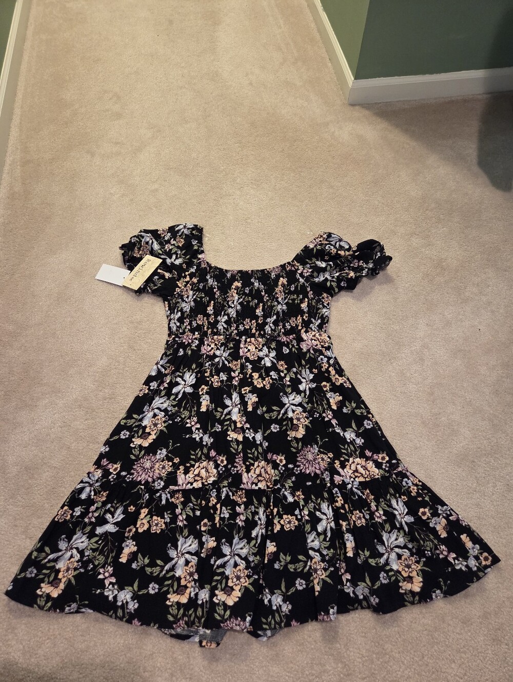 Floral Smock Off-Shoulder Tiered Dress